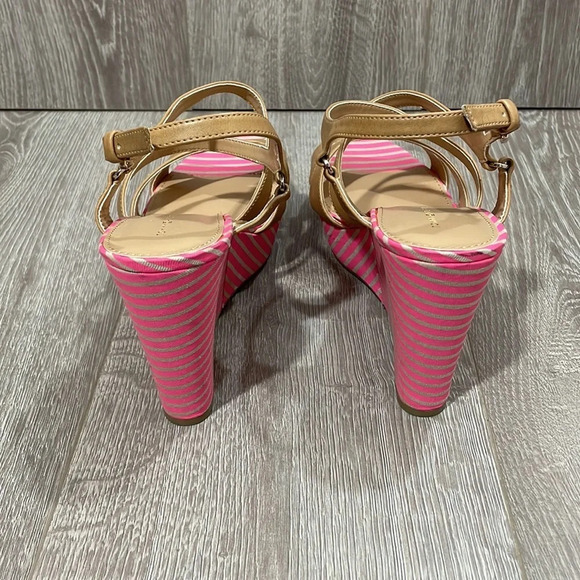 New Tommy Hilfiger Justina Wedge Sandal Ambra & Hot Fuchsia Stripe 10M - Picture 4 of 16